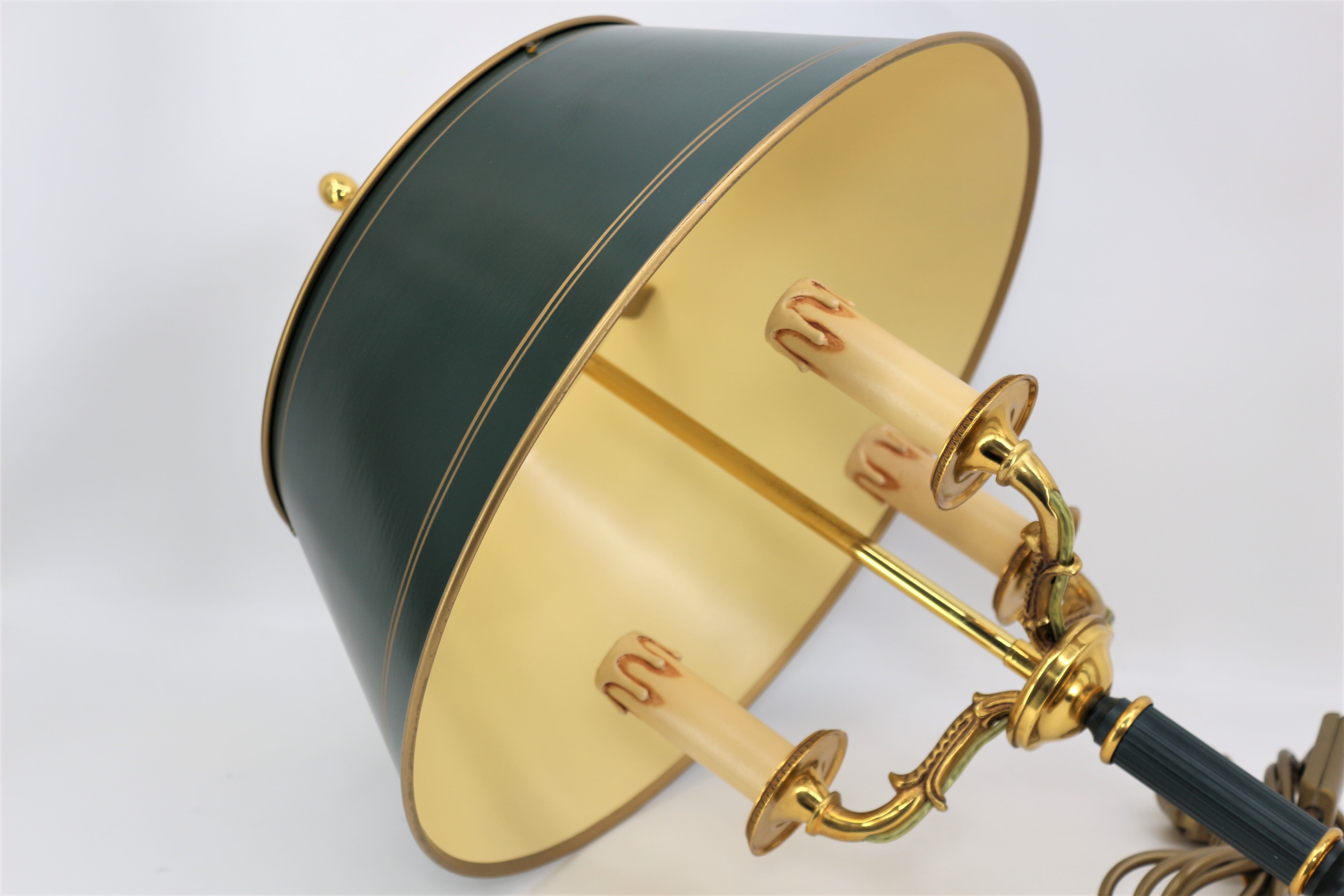 Empire style bronze hot water bottle lamp three lights and lacquered lampshade Lucien Gau