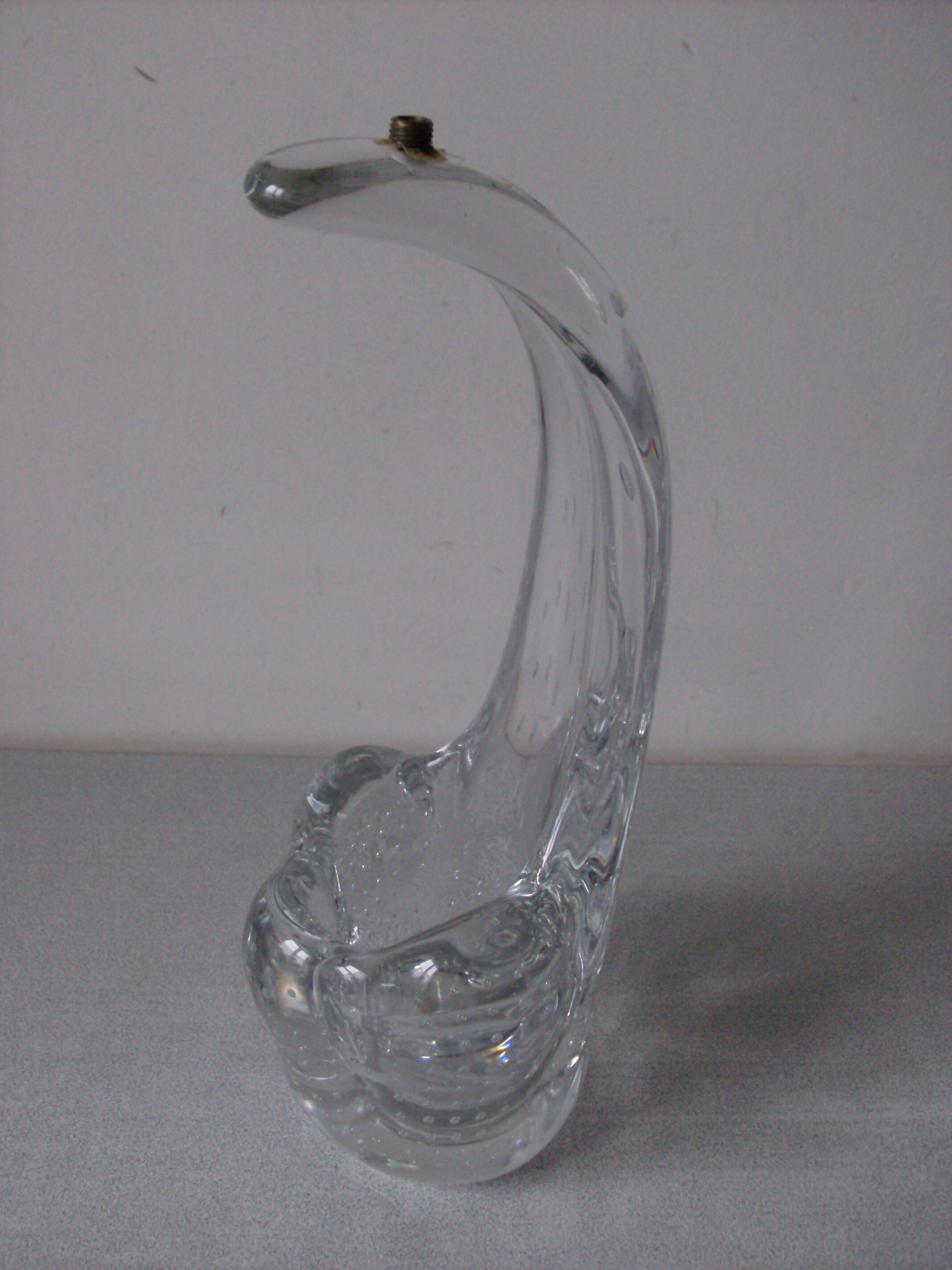 Ancien pied de lampe en verre courbé massif 34 cm pour 3,4 kilos chevet