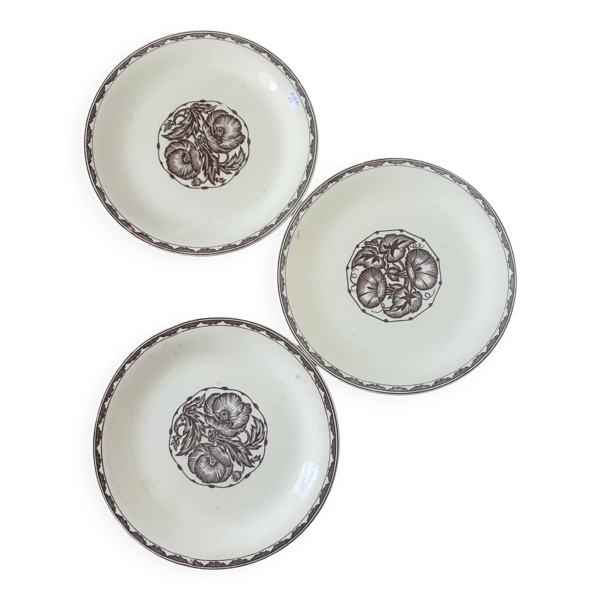 3 assiettes plates Sarreguemines modèle Argonne