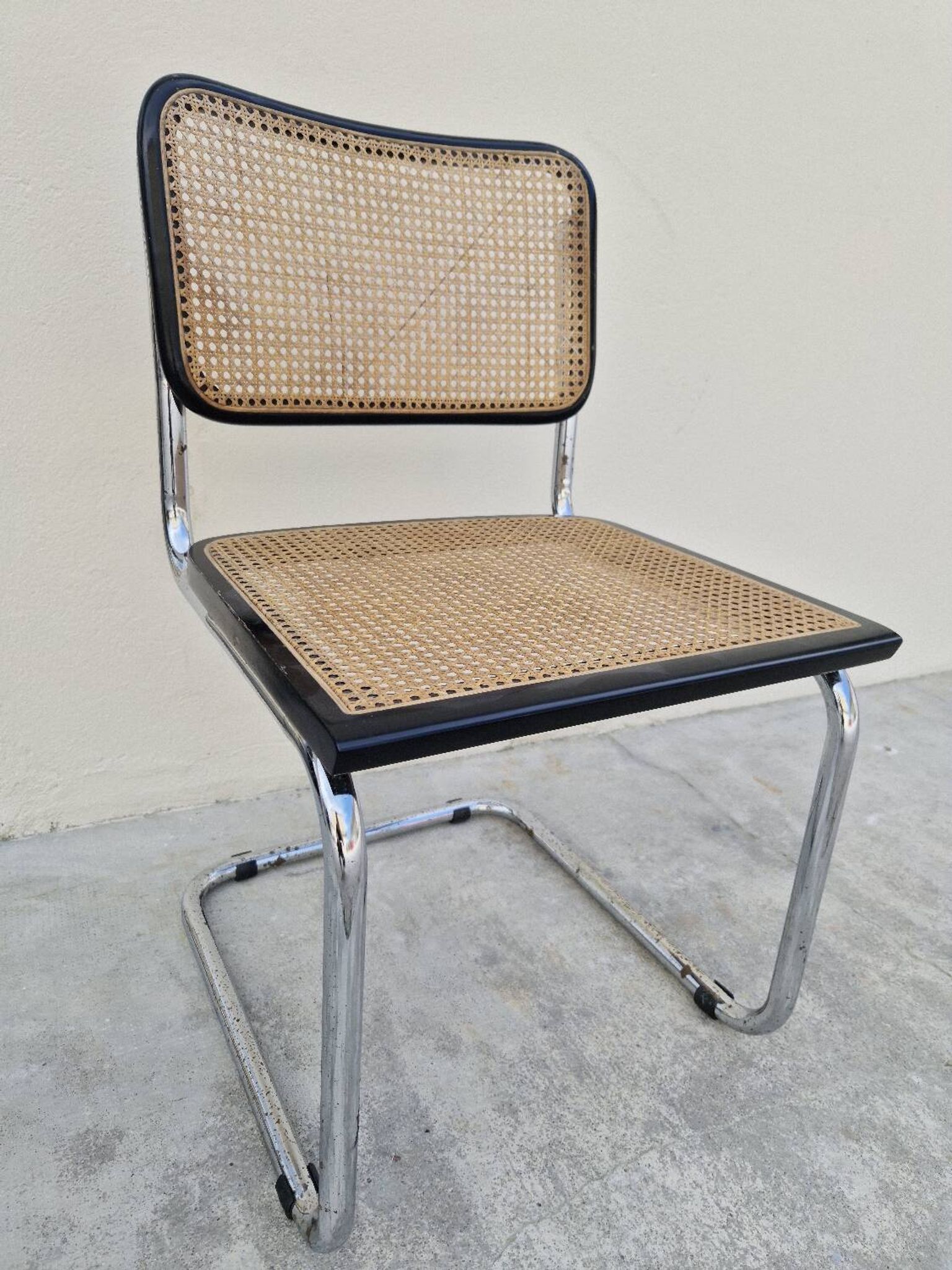 Marcel Breuer B32 chair in black cane signed Made in Italy
