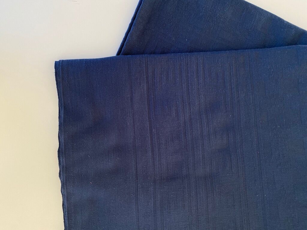 Old damask tablecloth navy blue - cotton -140x160 cm