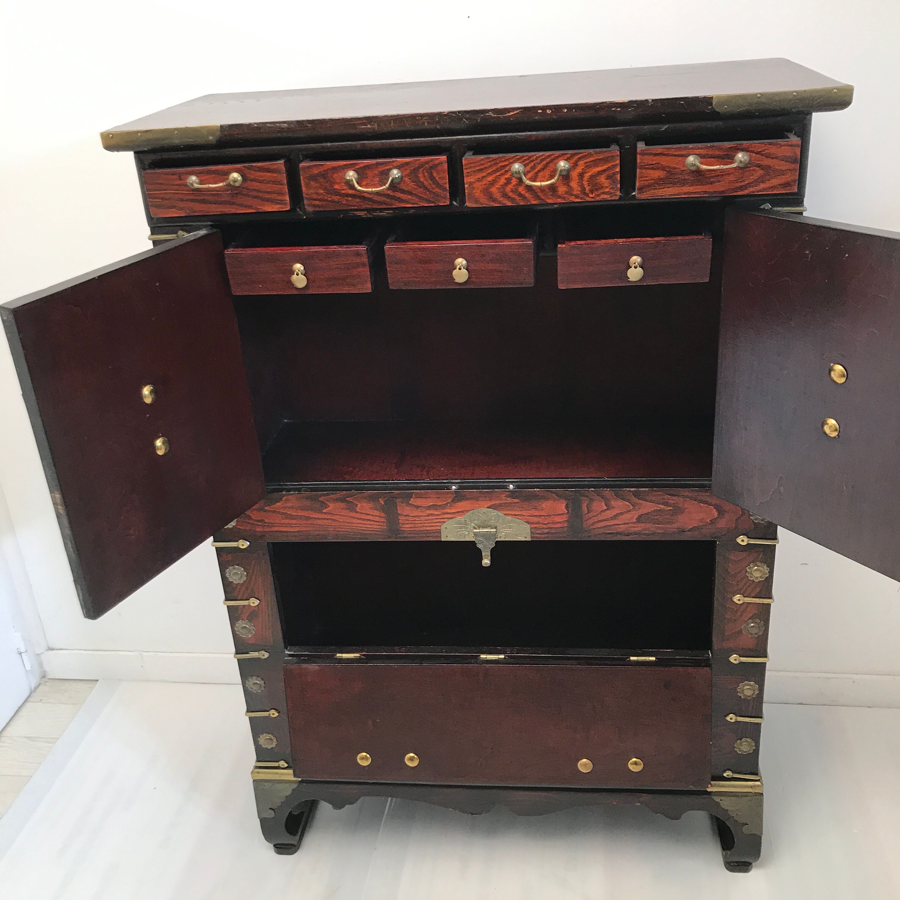 Furniture antique Korean storage box 1910 in wood and brass