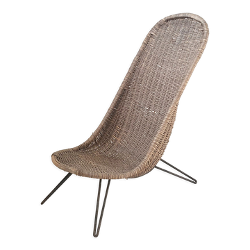 Fauteuil en rotin vintage 1950