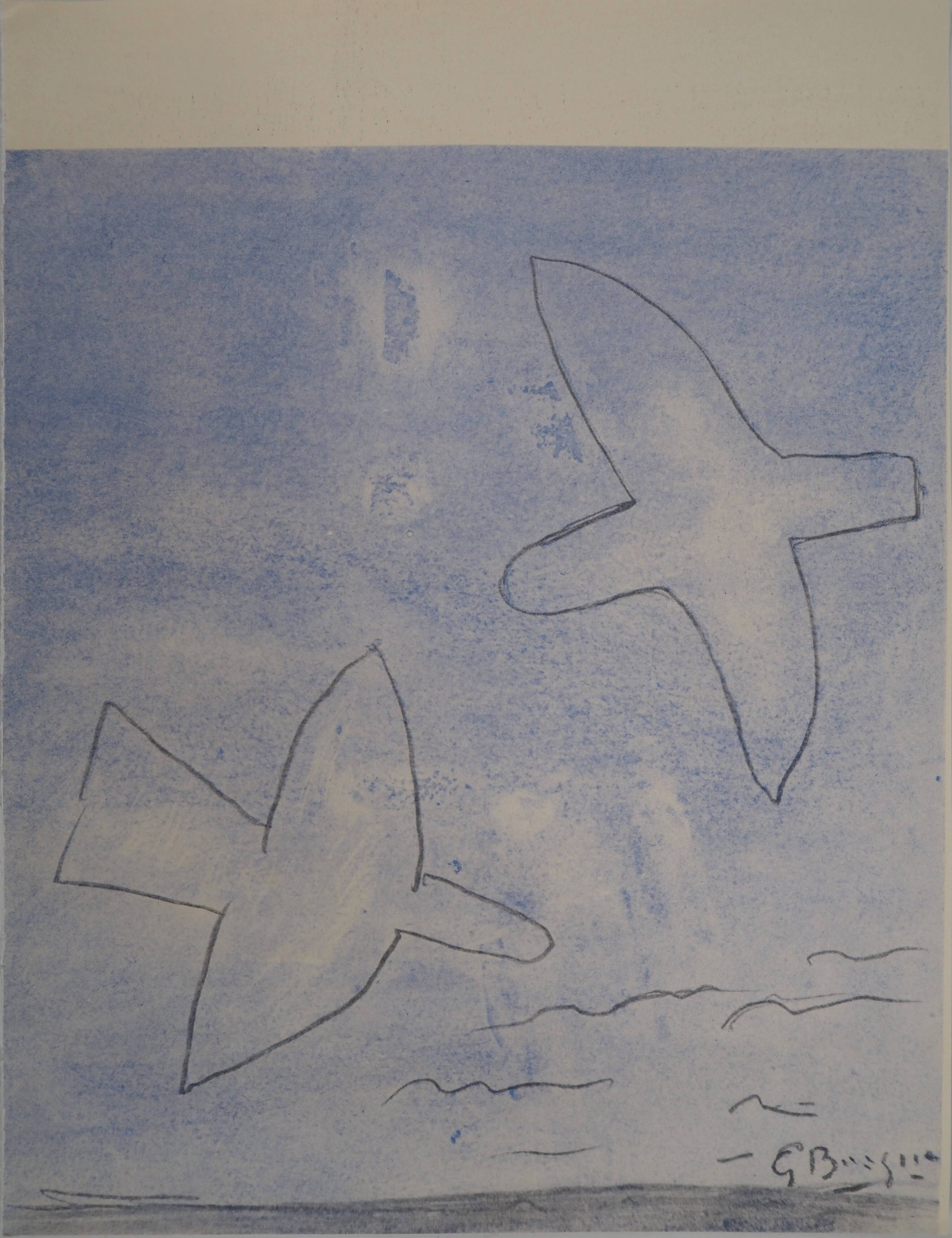 Georges braque: birds in the sky - signed stencil