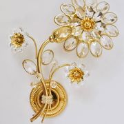 Pair of wall sconces flower in crystal with gilded brass by Ernst Palme, Palwa Germany, 1970s.
