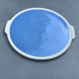 Large sky blue pie dish with gold edging