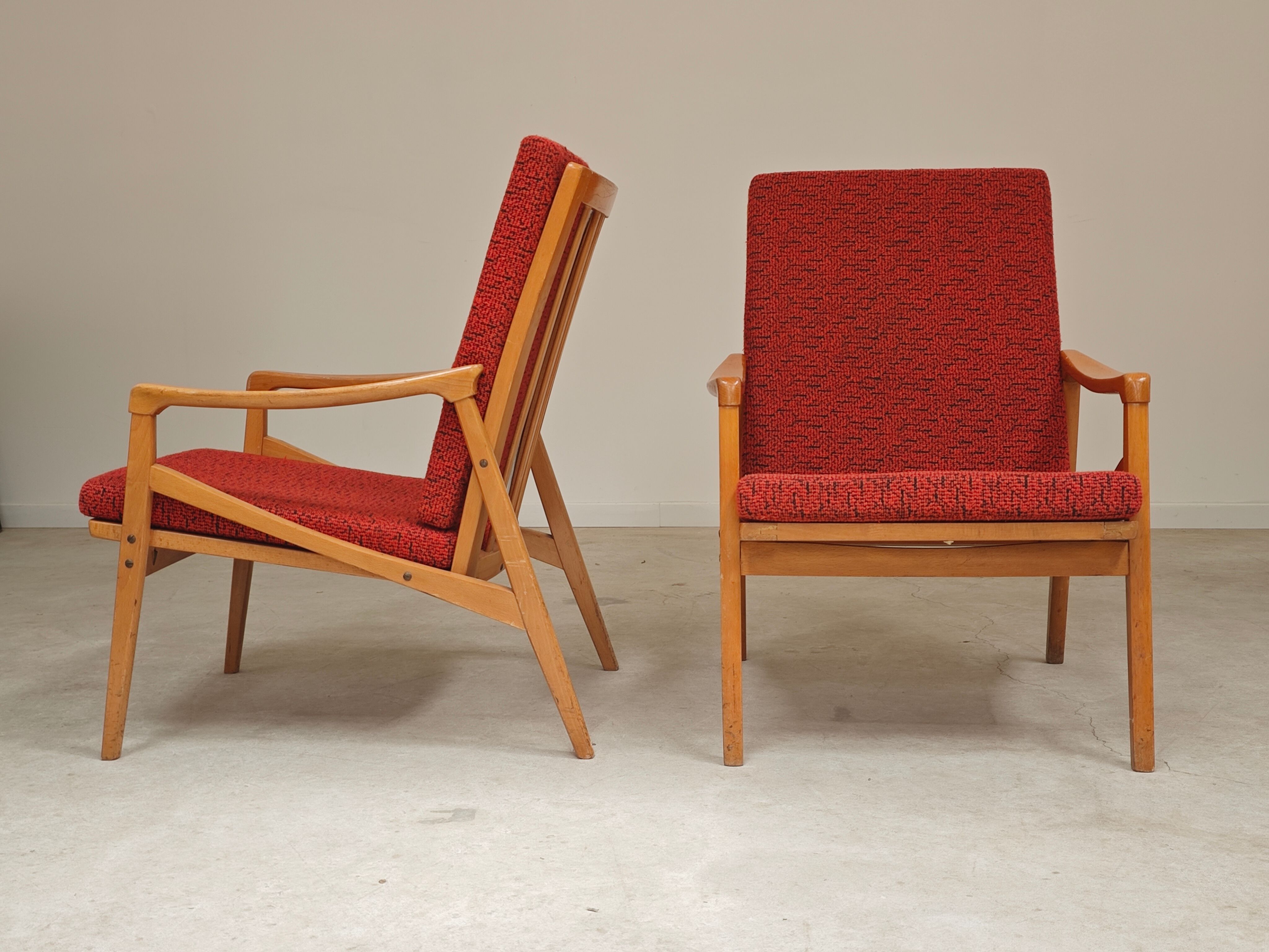 Pair of Jiri Jiroutek red armchairs by Intérier Praha