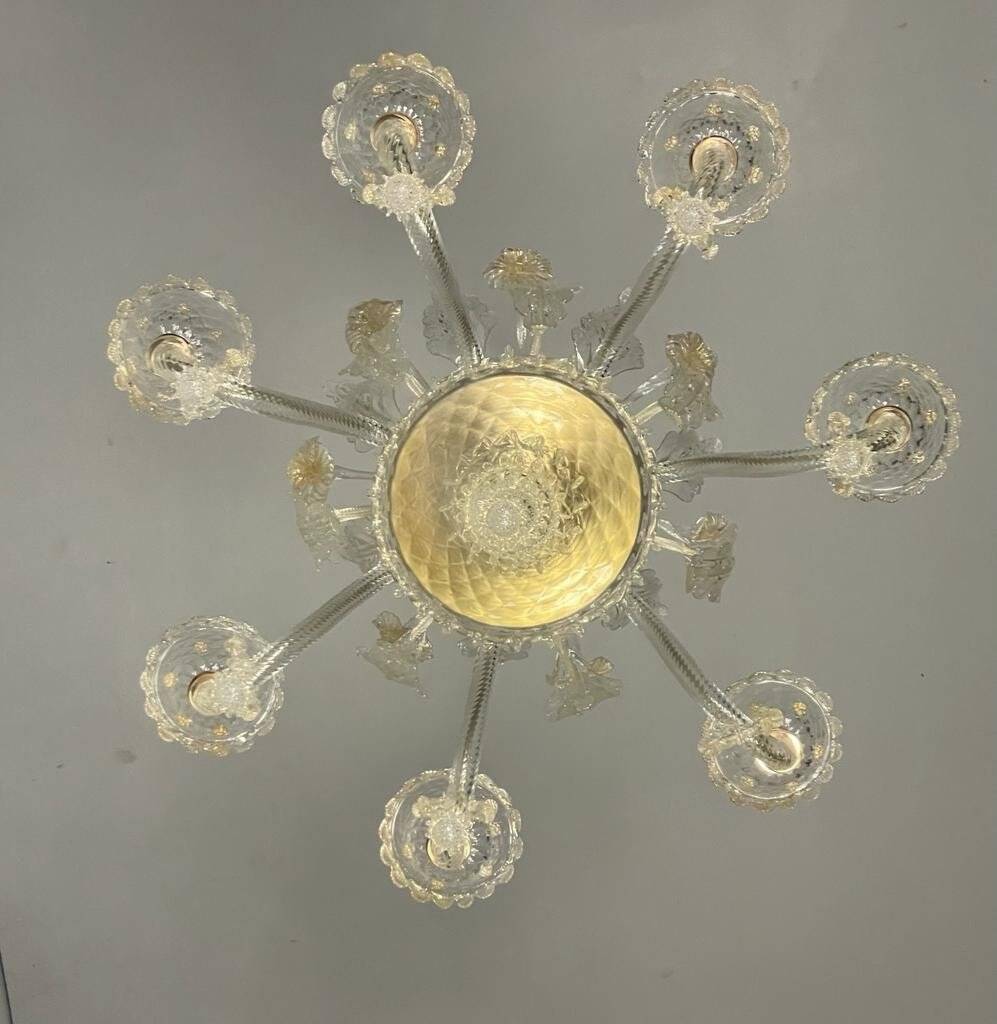 Venetian chandelier in gilded Murano glass, 6 light arms circa 1940