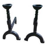 Pair of Small Fireplace Andirons with Bowls