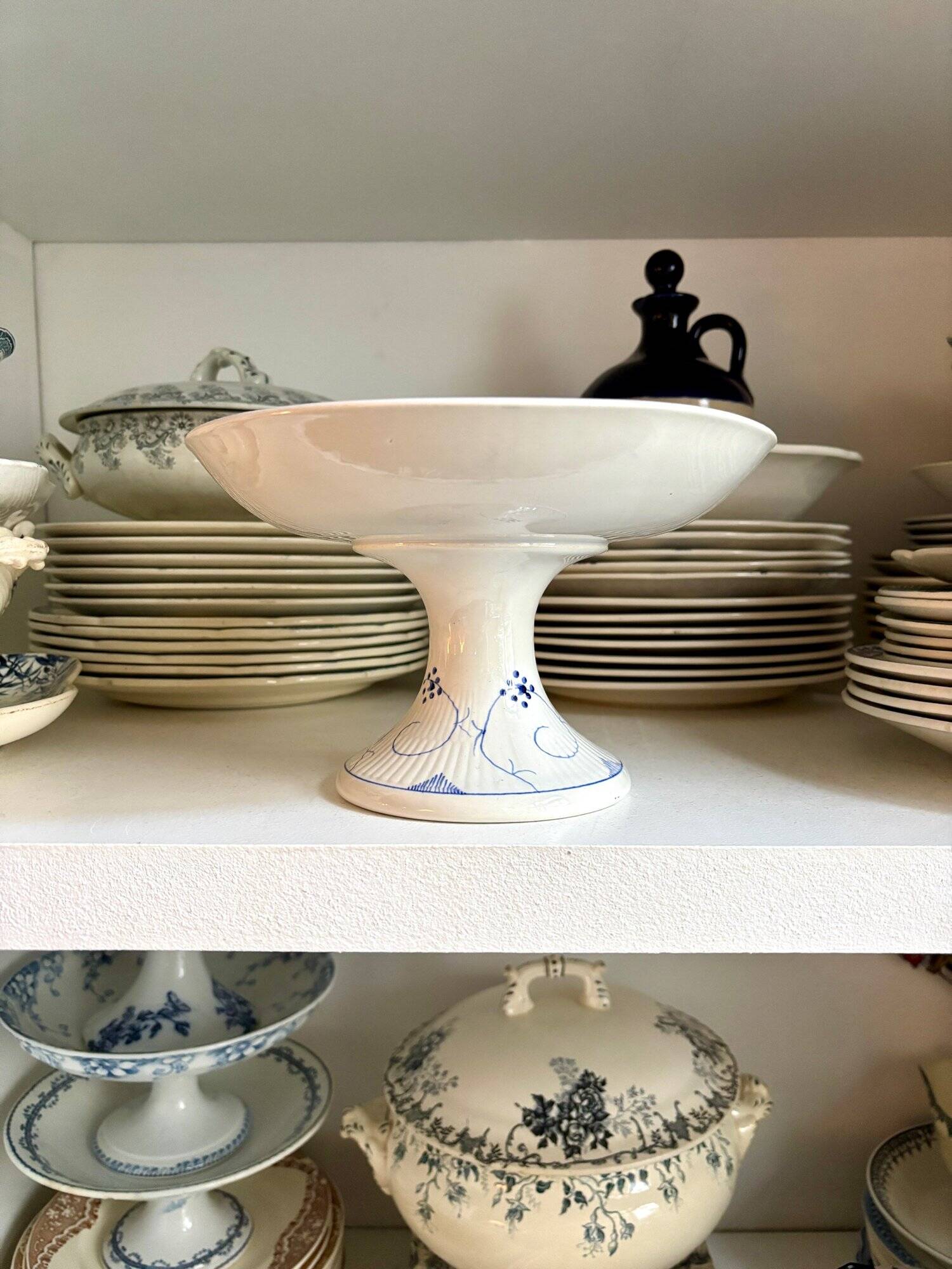 Sarreguemines compotier in white and blue earthenware, "Copenhagen" service - early 20th century