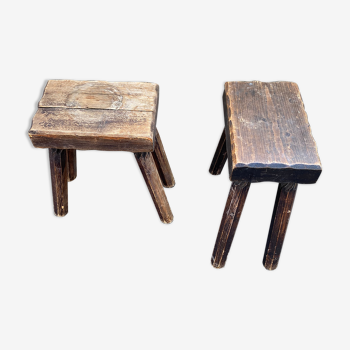 Pair of wooden country stools