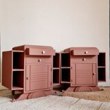 Pair of art deco bedside tables renovated Red ochre