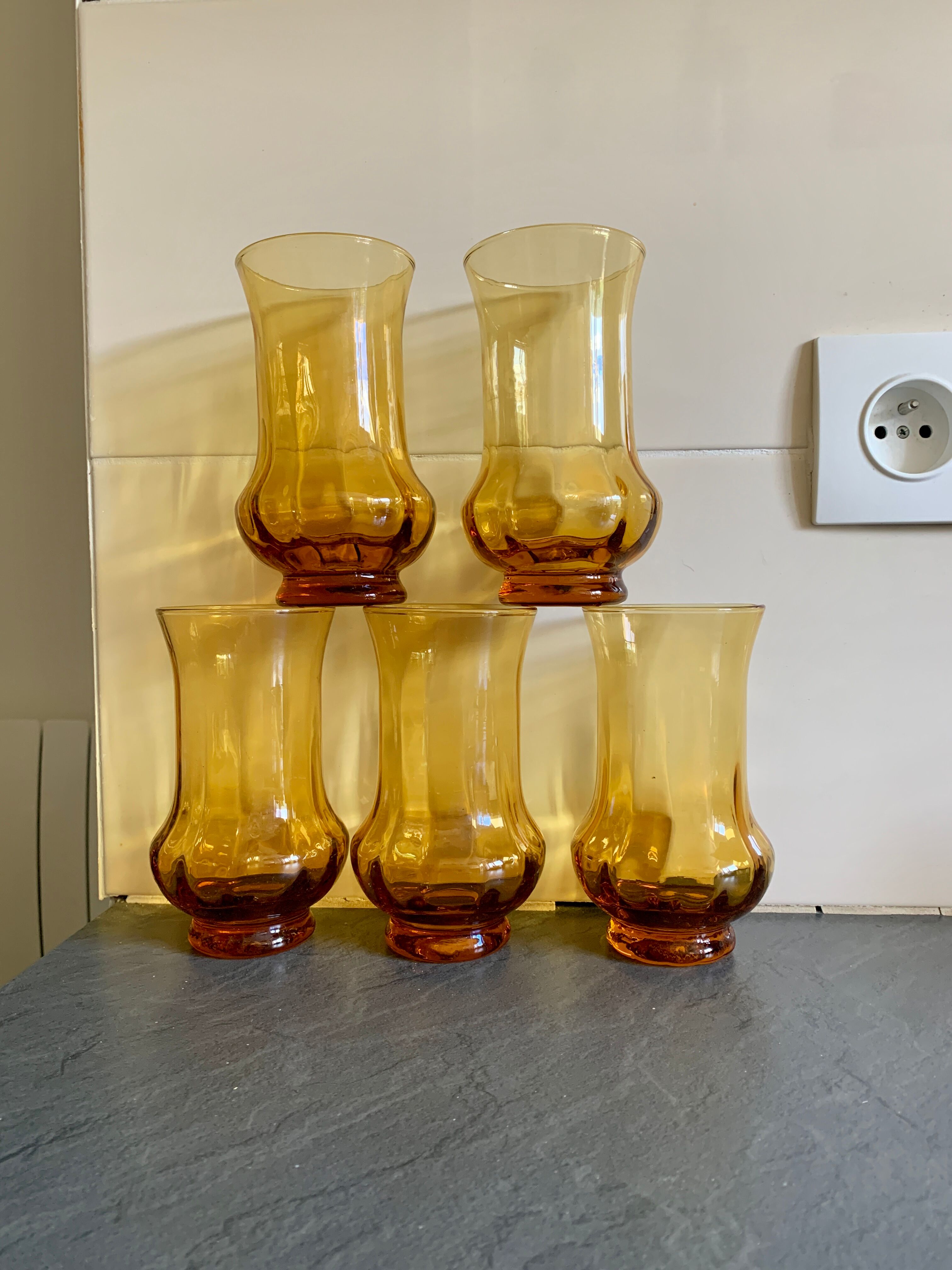 5 glasses orangeade blown glass