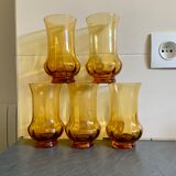 5 glasses orangeade blown glass