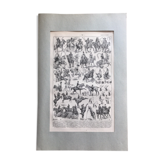 Original vintage horse riding engraving board