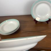 Set of 6 Lunéville soup plates, "Régence" model, water green and 4 lines