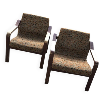 Vintage set of brown Danish fabric armchairs from the 1960s.