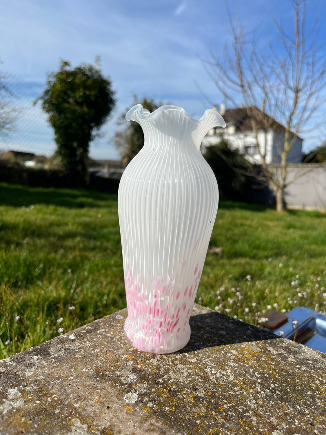 Old Opaline Glass Vase Clichy Pantin