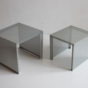 Grey perforated metal nesting side tables, 1990s set of two.
