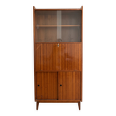 Vintage 1960s wooden secretary with display cabinet.