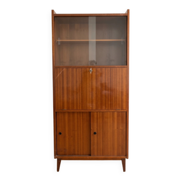 Vintage wooden secretary with display case, 1960s