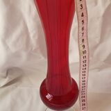 Soliflore vase in red glass and transparent foot