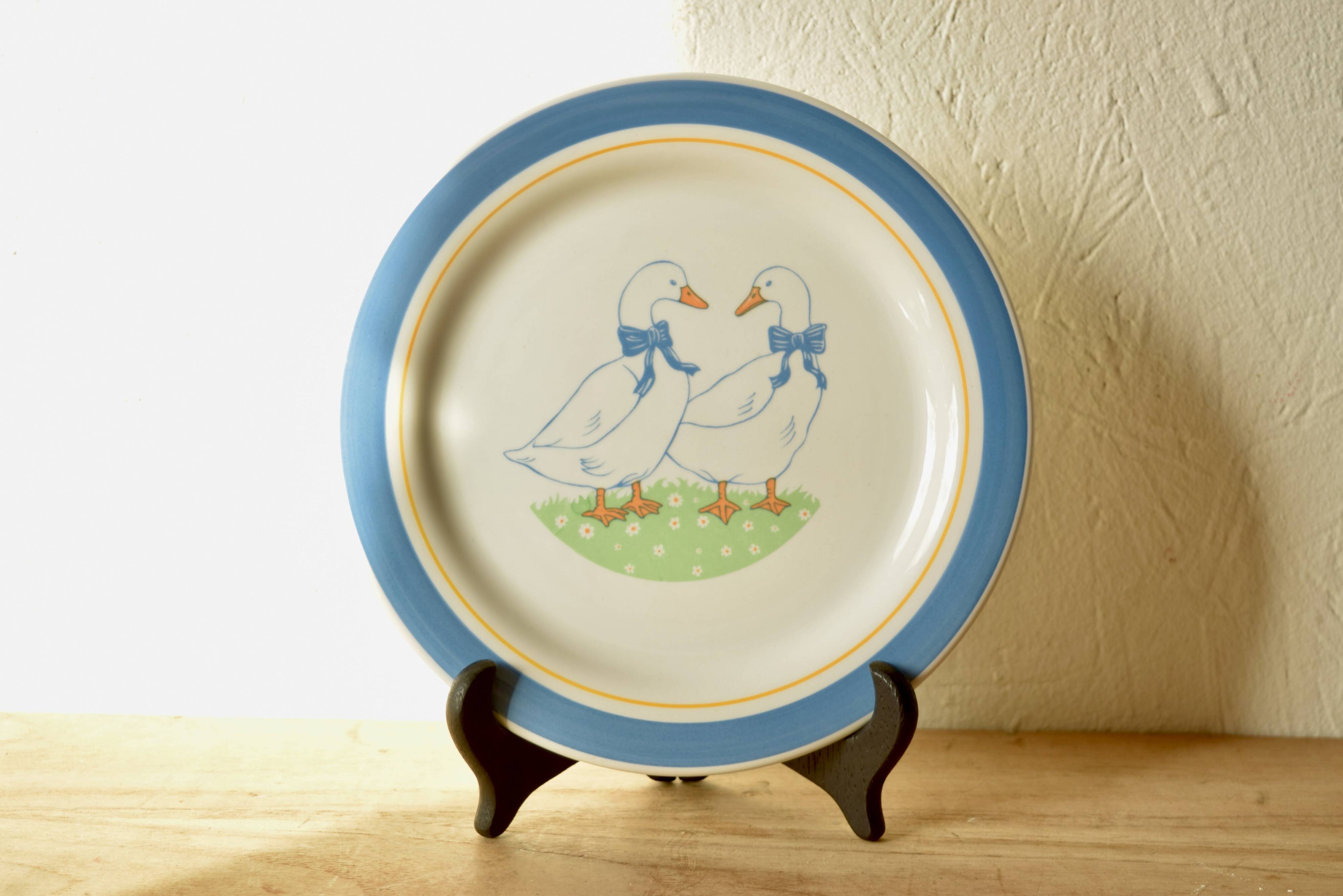 Series of six vintage dessert plates - Ceramica Quadrifoglio - geese decor - Made in Italy