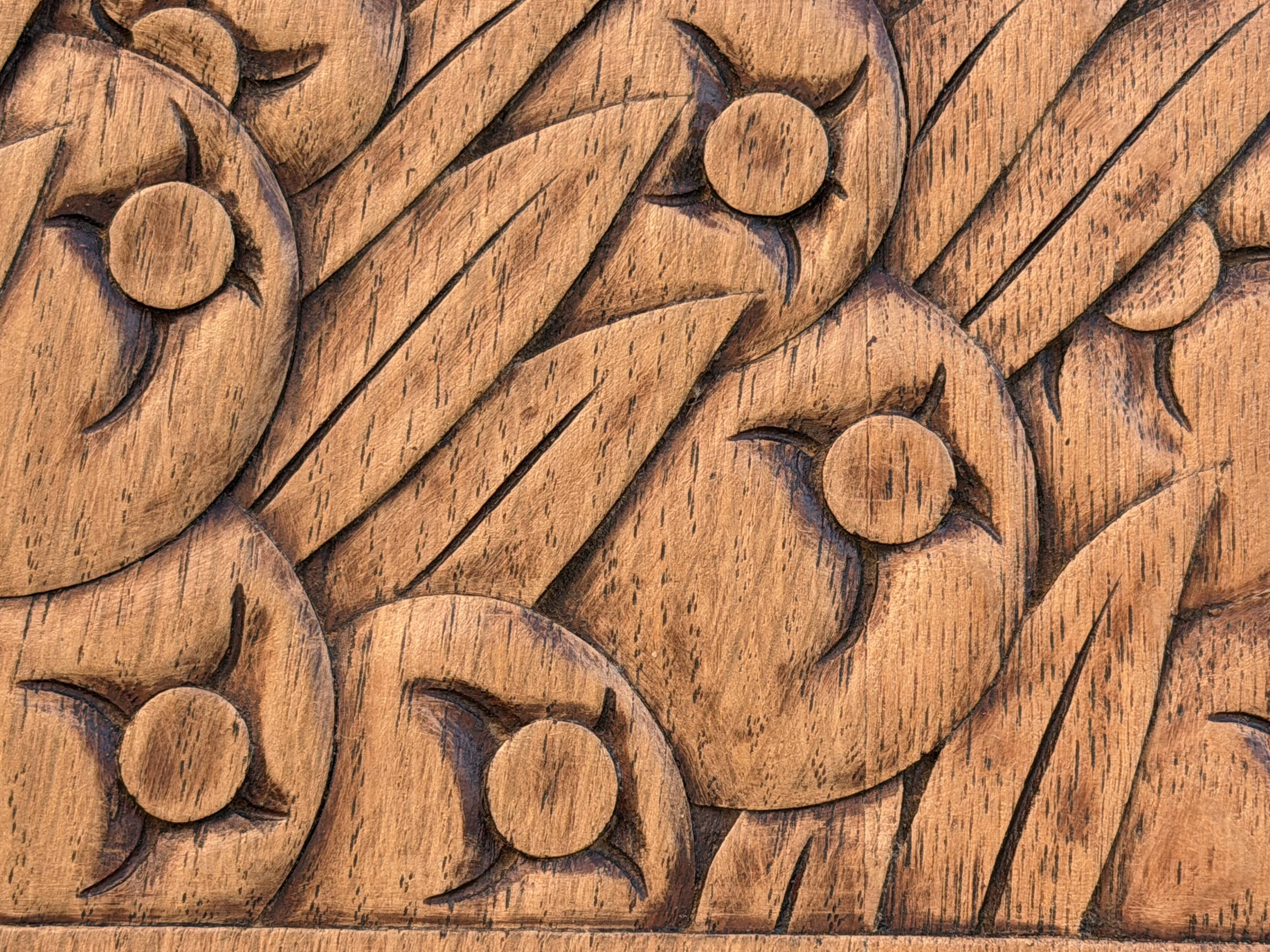 Art deco wardrobe in raw oak with bevelled mirror.