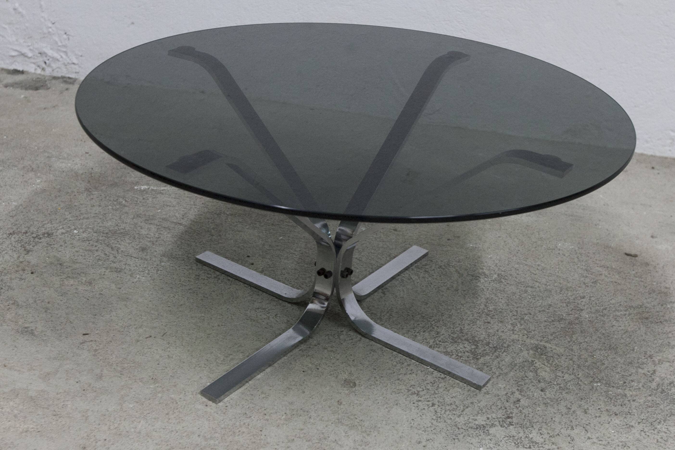 1970s space age round coffee table with smoked glass