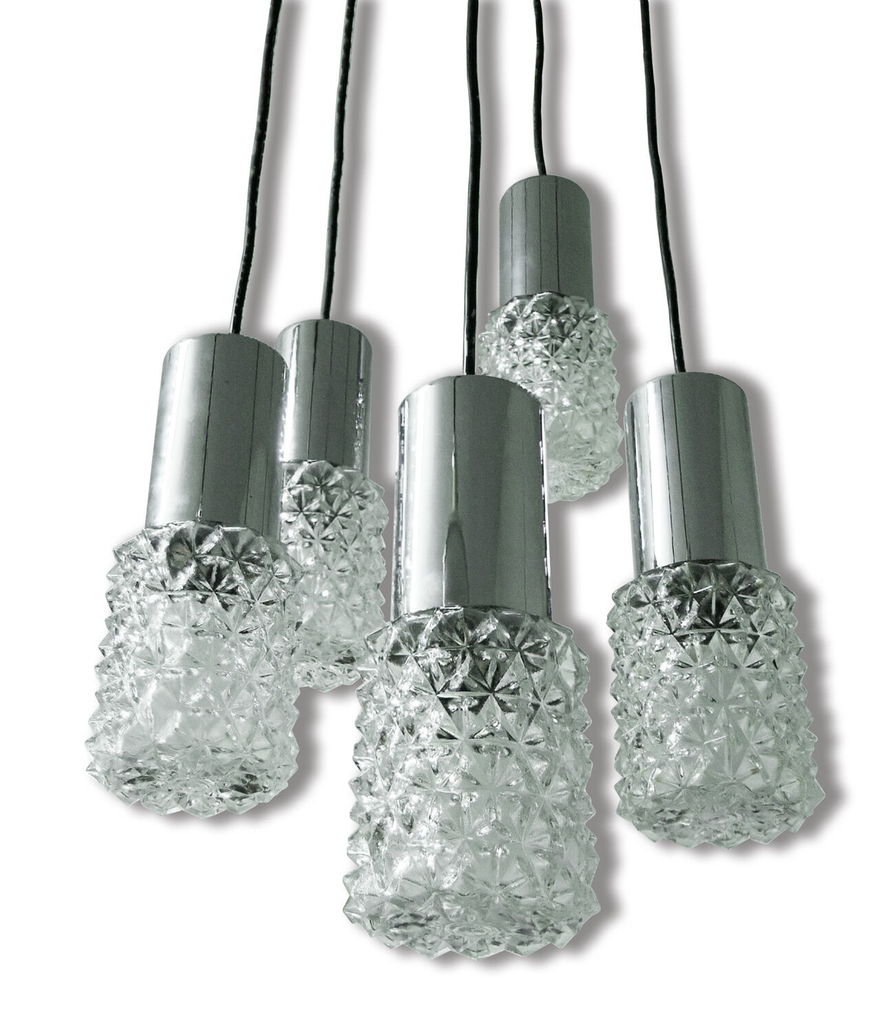 Suspension cascade 5 light chrome steel and glass