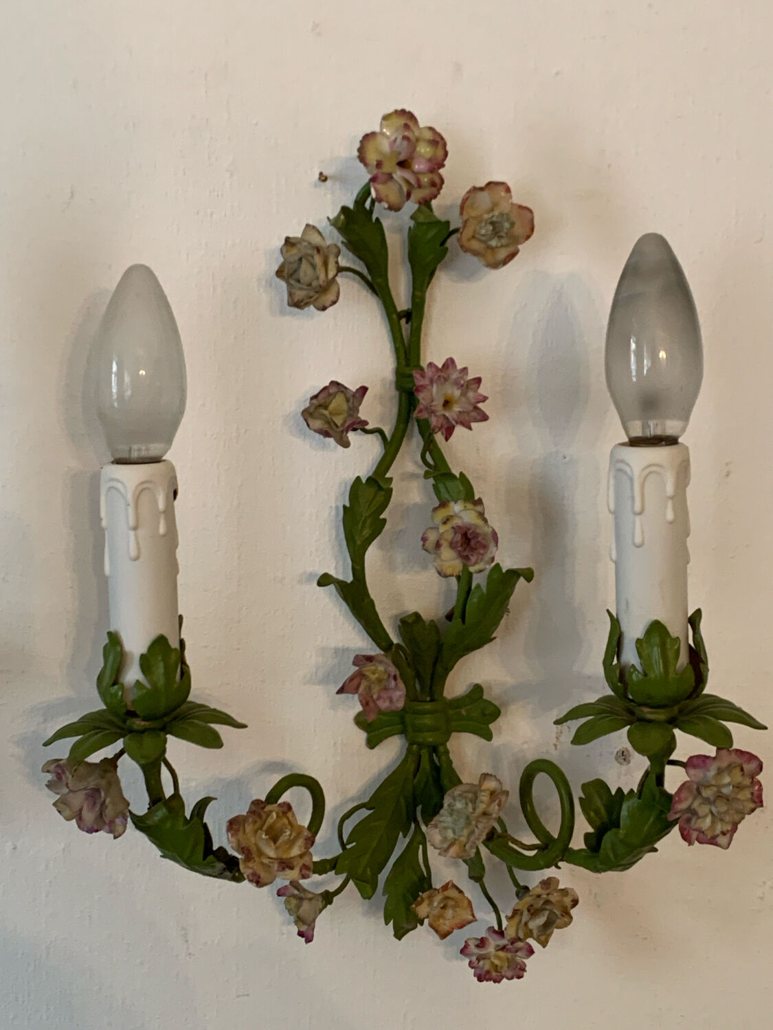 Pair of porcelain flower wall lights