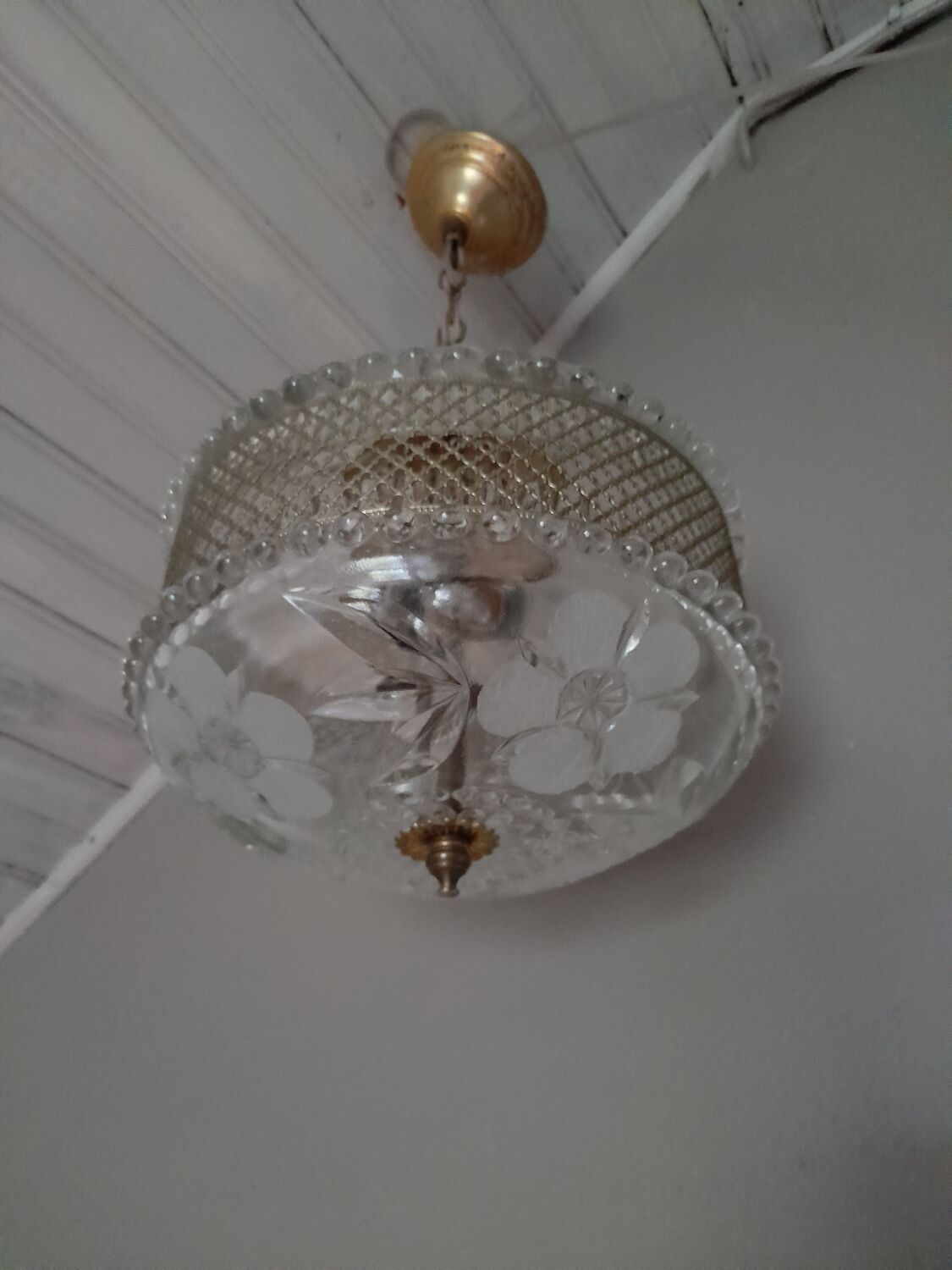 Chandelier crystal décor polished flowers, vintage 1950 style art deco