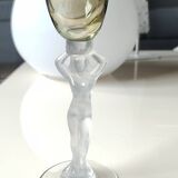 Set of 3 iridescent glasses/Caryatids/Venus base. Royal Bayel Crystal.