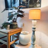 Pair of turned and bleached wood lamps