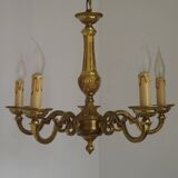 French Vintage Mid-Century Bronze 5-Light Traditional Style Chandelier