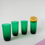 Lot de 4 verres à eau en verre vert, Design, 1970