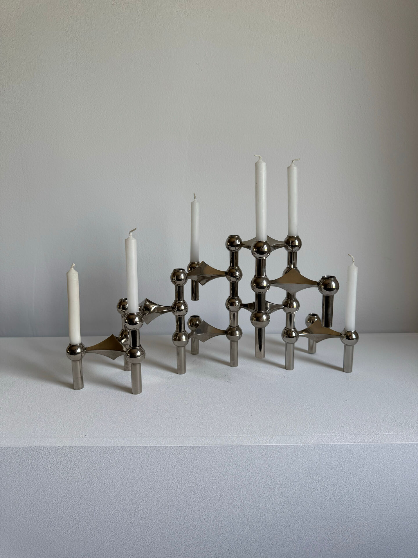 Mid Century Modern Nagel Candle Holders - 1960s Silver Metal Candlesti