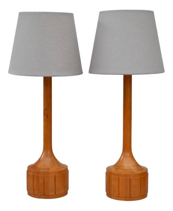 Lampes de table en chêne scandinave d'Elpe, ensemble de 2