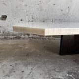 Postmodern white marble and black granite coffee table — sculptural asymmetrical design