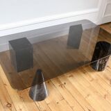 Table basse vintage design marbre et verre 1970