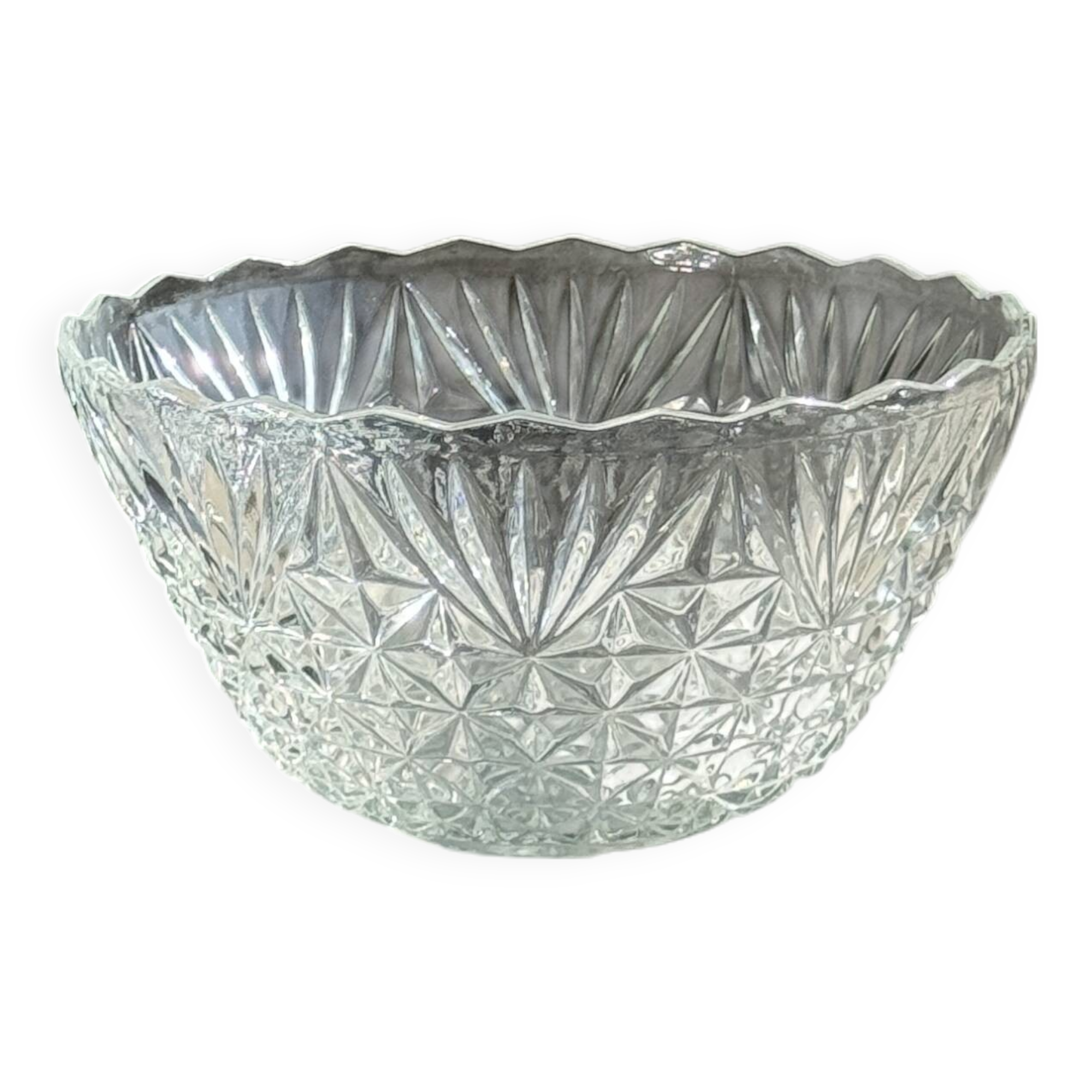 Large glass salad bowl with diamond points D30
