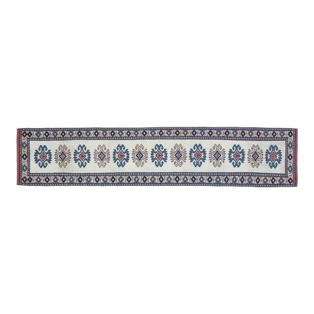1970s Vintage Turkish Handmade Wool & Cotton Beige Runner Rug 84x402