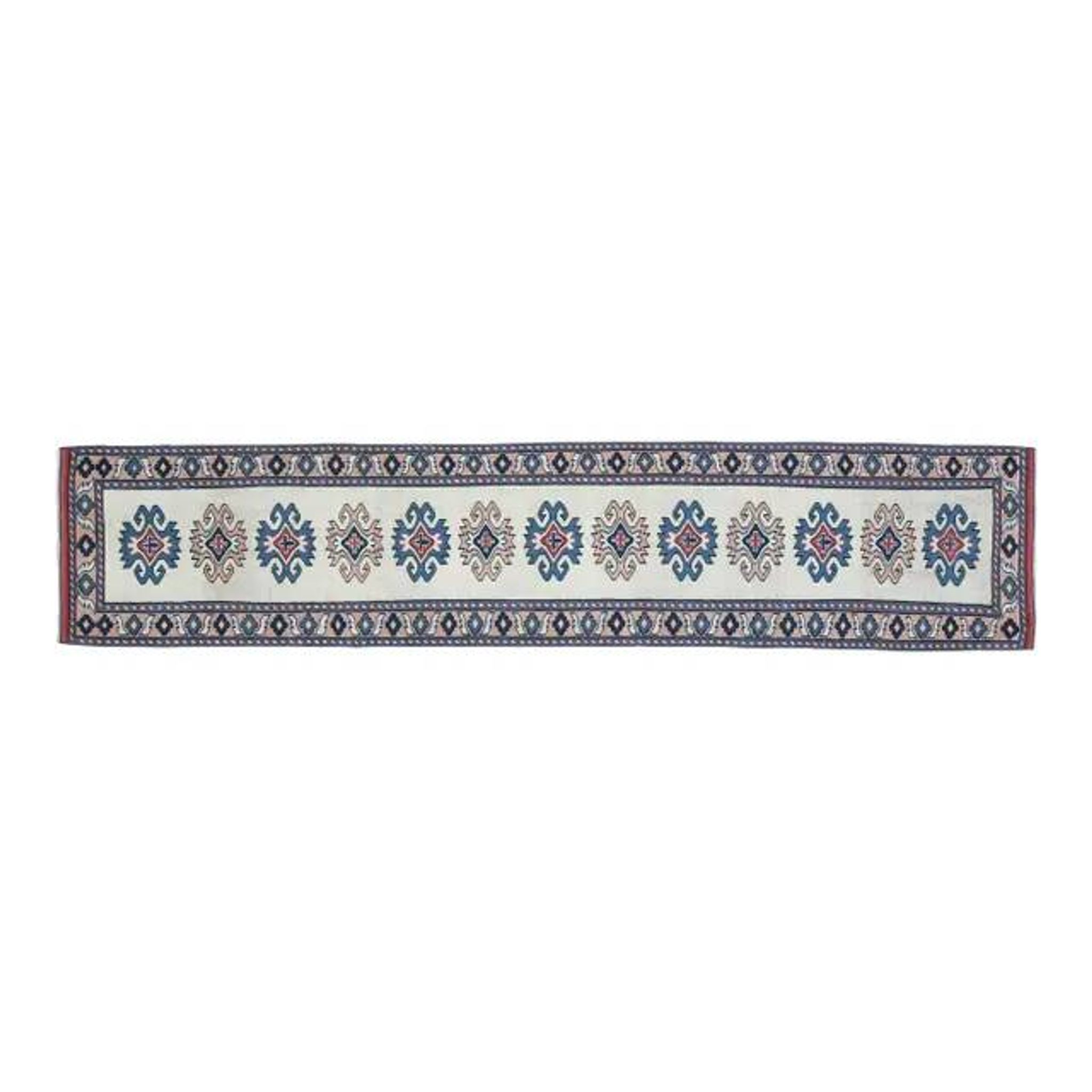 1970s Vintage Turkish Handmade Wool & Cotton Beige Runner Rug 84x402