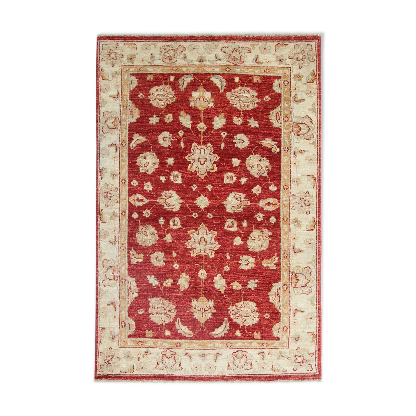 Oriental Wool Ziegler Carpet Handwoven Deep Red Area Rug- 100x152cm