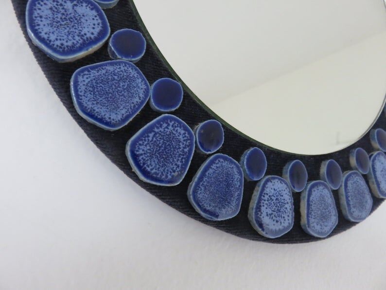 Blue ceramic round mirror 60 70s