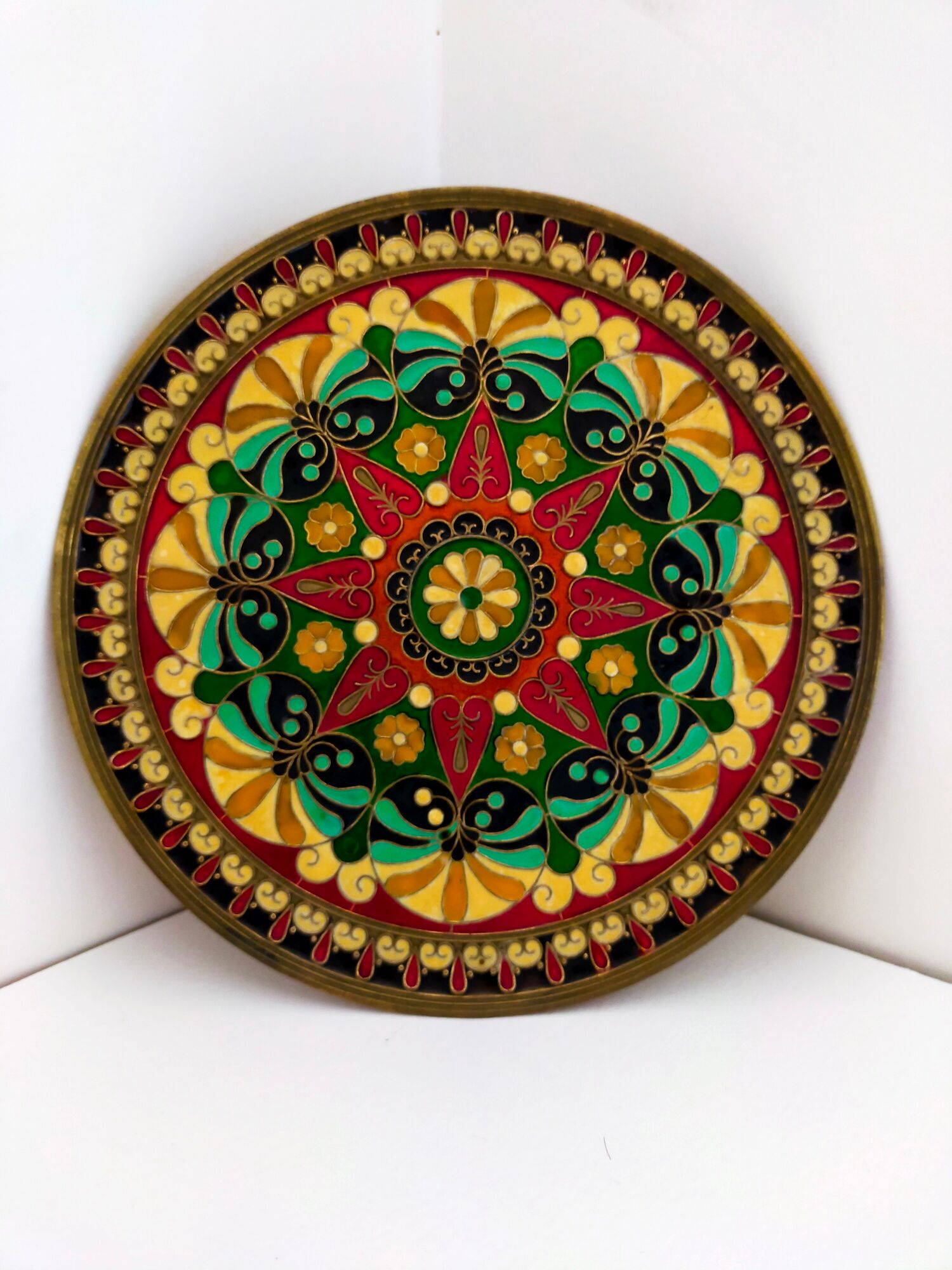 Plate or empty pocket in partitioned copper and vintage enamels