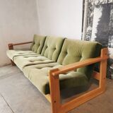 Scandinavian velvet and wood sofa