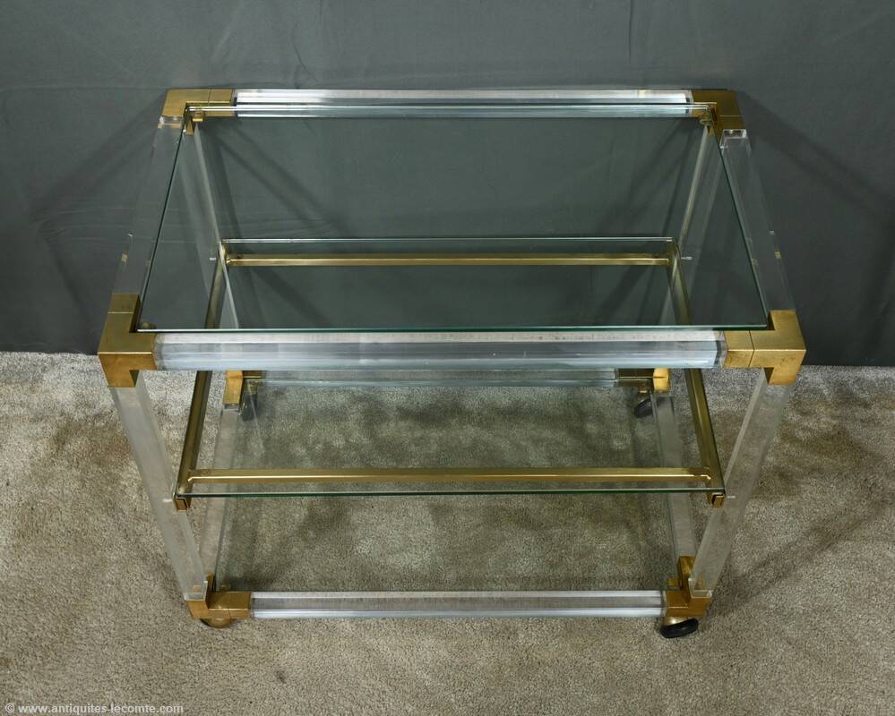 Rolling acrylic and brass serving table – 1960