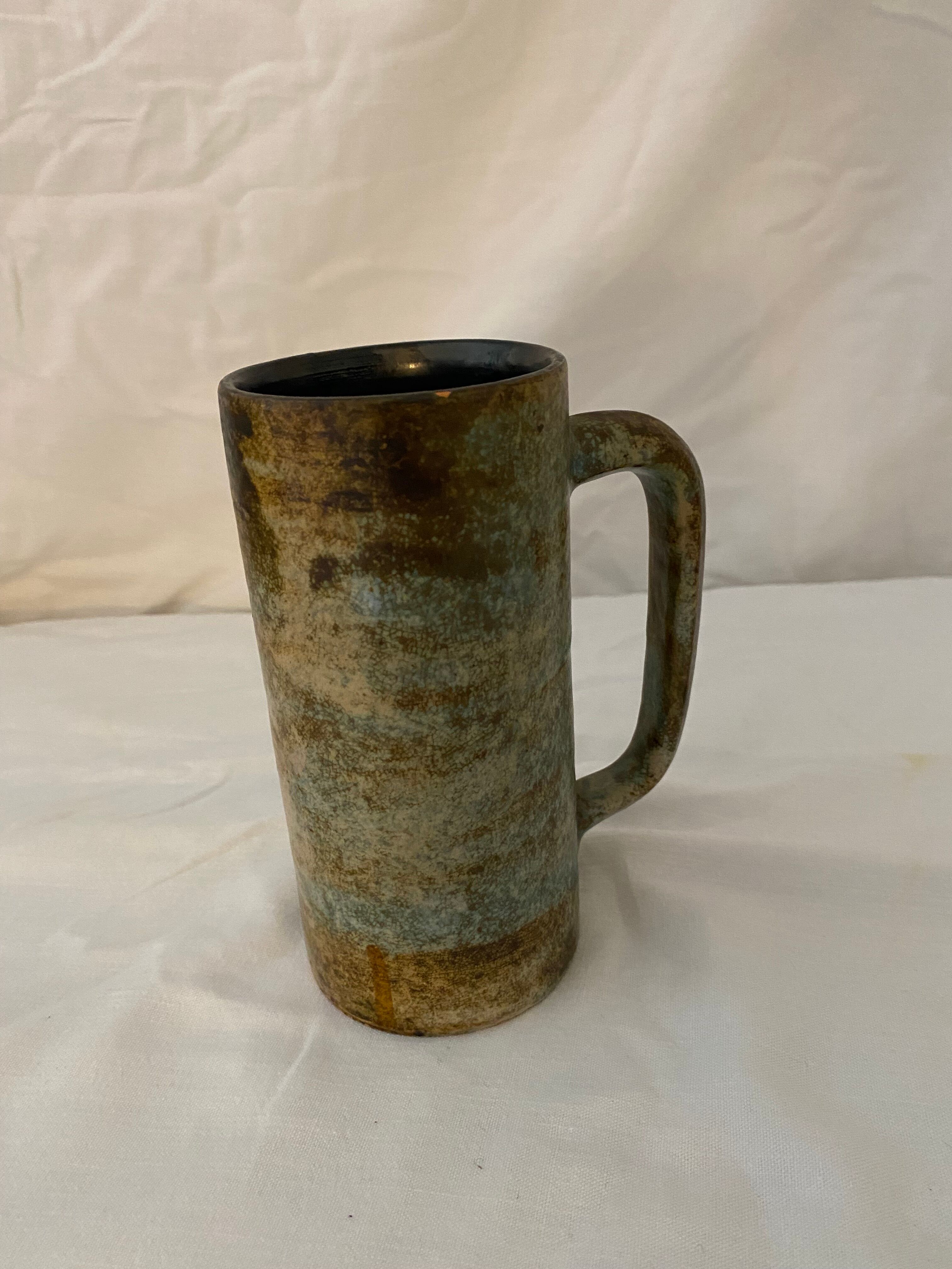 Vase with handle glazed sandstone blue and brown