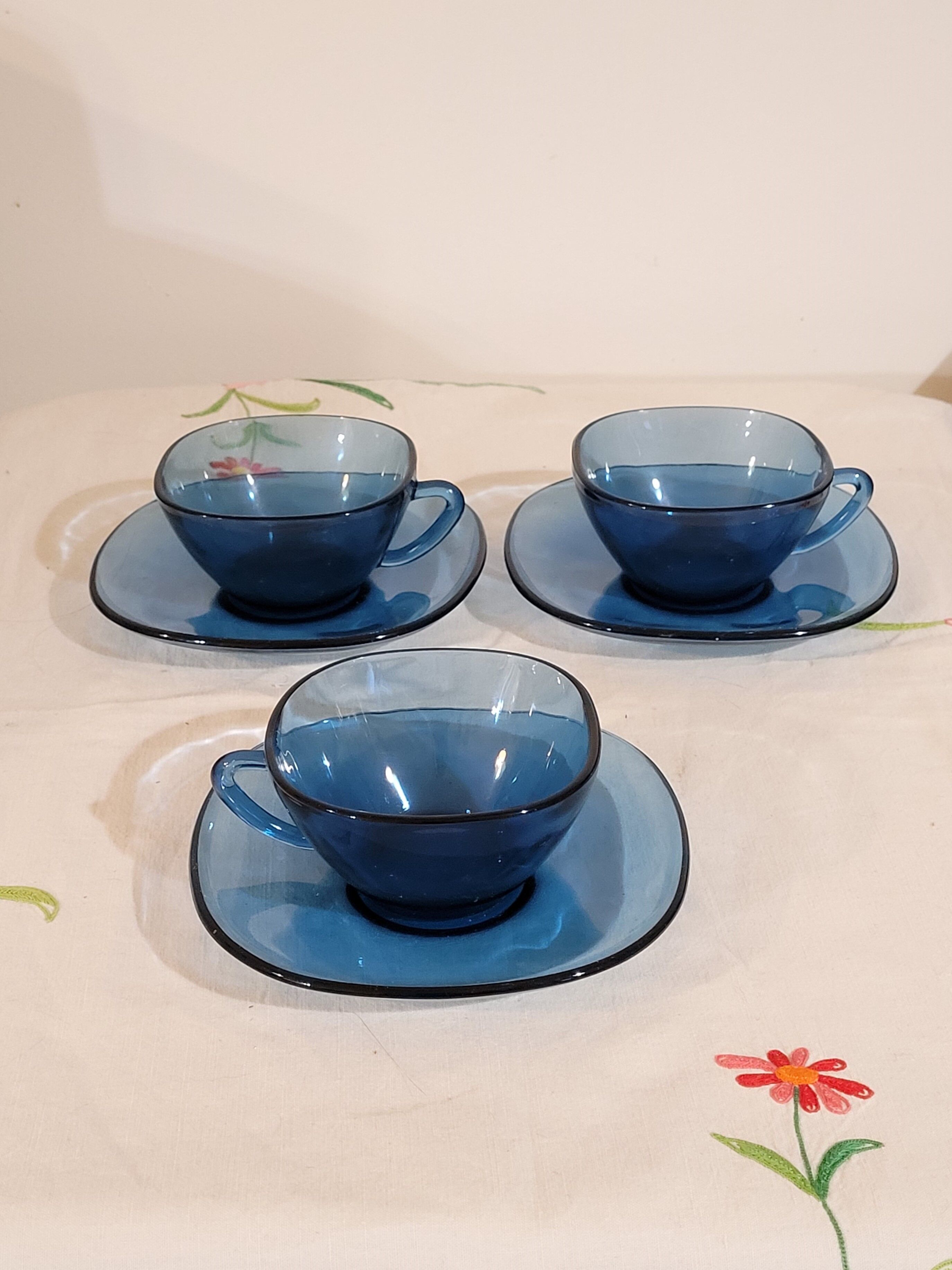 3 cups Vereco blue glass - vintage